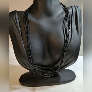 3 Strand Black Glass Beaded Necklace. 19in. 925 clasp